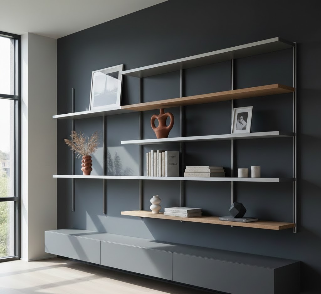 Modern wall-mounted shelving system