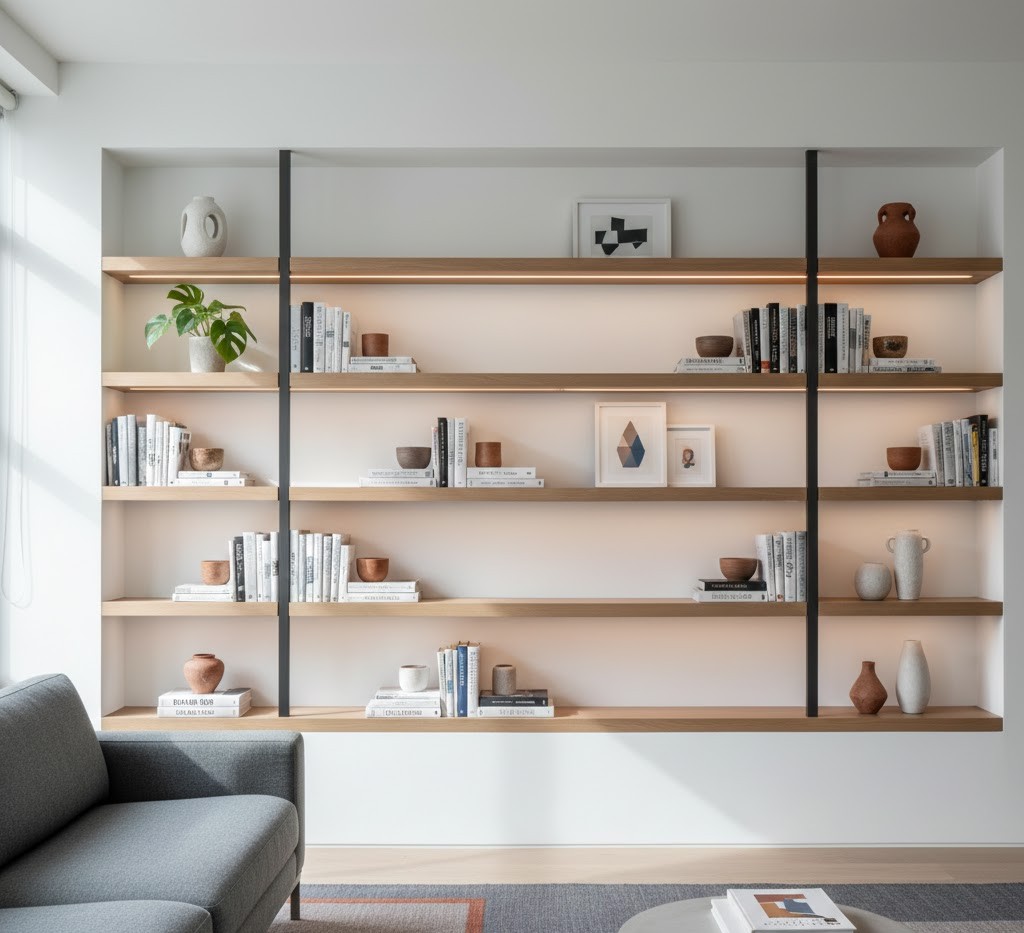 Modern living room shelving system