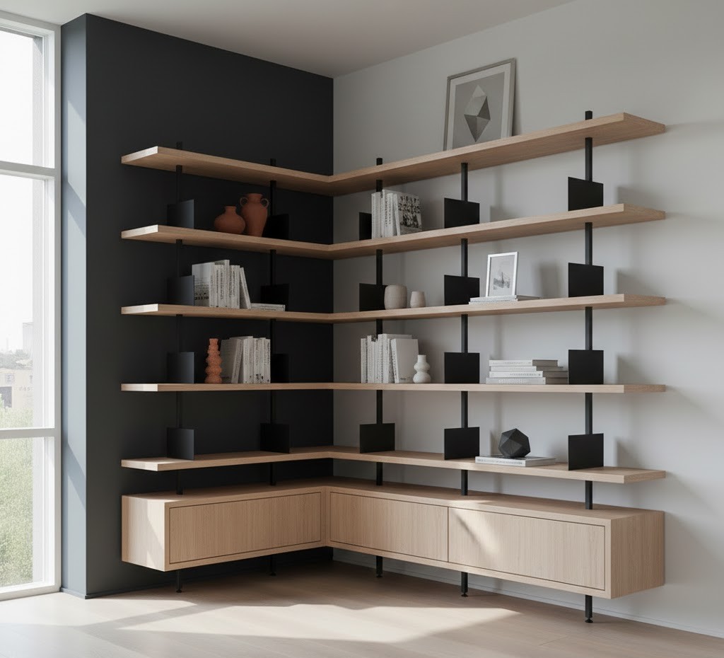 Custom corner shelving unit
